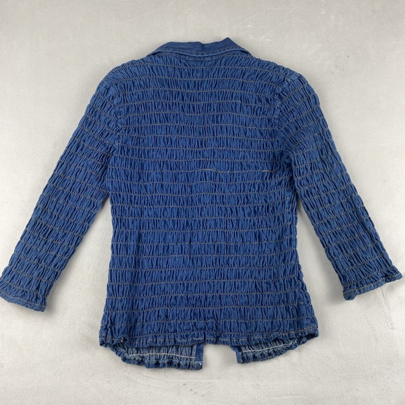Andrew & Co Women's Blue Denim Shirred Lace up Blouse Small 3/4 Sleeve Western - Picture 8 of 8